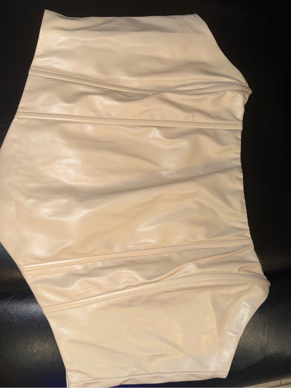 Fashion Nova Cream Faux Leather Mini Skirt